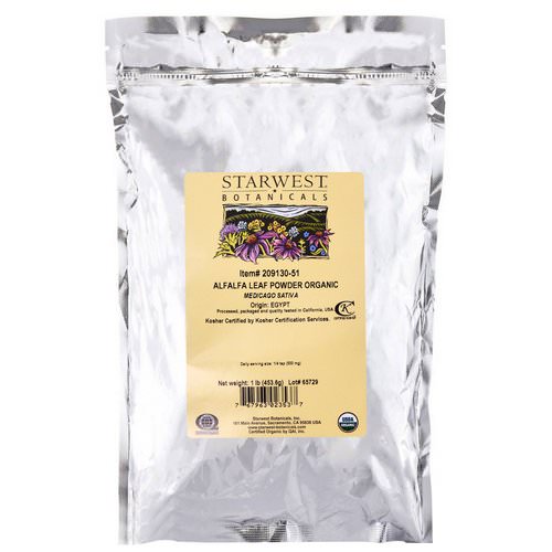 Starwest Botanicals, Alfalfa Leaf Powder, Organic, 1 lb (453.6 g) Review