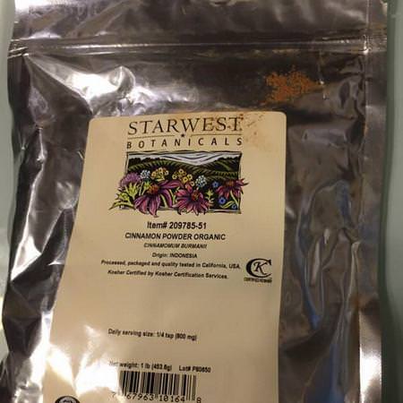 Kanelkryddor, Örter: Starwest Botanicals, Organic Cinnamon Powder, 1 lb (453.6 g)