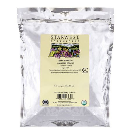 Kummin, Kryddor, Örter: Starwest Botanicals, Organic Cumin Seed, 1 lb (453.6 g)