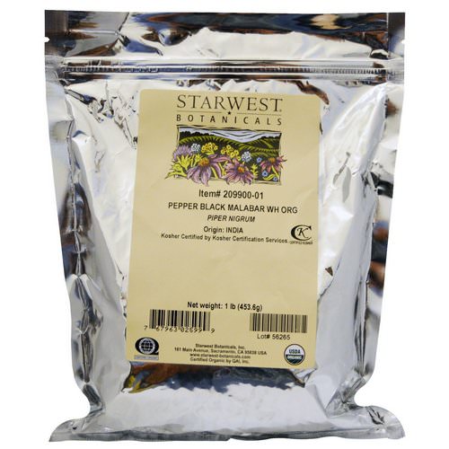 Starwest Botanicals, Organic Whole Pepper Black Malabar, 1 lb (453.6 g) Review