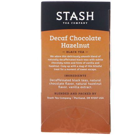Svart Te: Stash Tea, Black Tea, Decaf Chocolate Hazelnut, 18 Tea Bags, 1.2 oz (36 g)