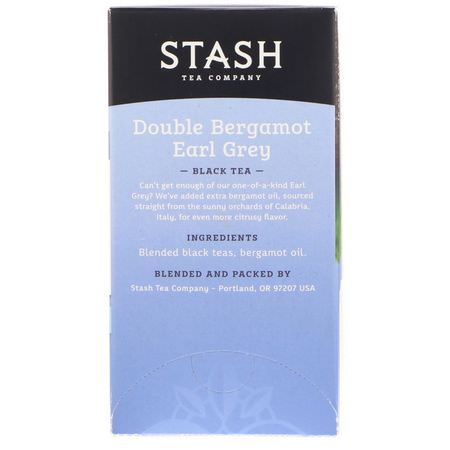 Earl Grey Tea, Svart Te: Stash Tea, Black Tea, Double Bergamot Earl Grey, 18 Tea Bags, 1.1 oz (33 g)