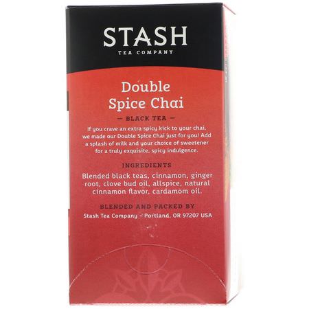 Chai-Te, Svart Te: Stash Tea, Black Tea, Double Spice Chai, 18 Tea Bags, 1.1 oz (33 g)