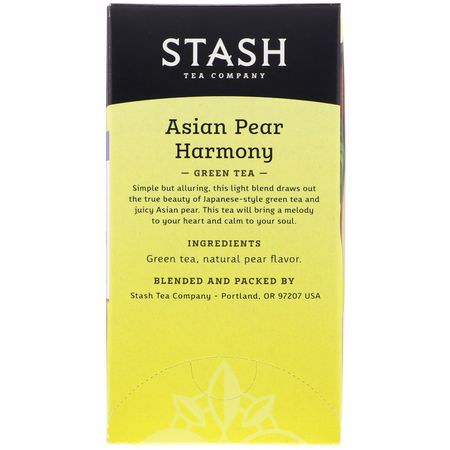 Grönt Te: Stash Tea, Green Tea, Asian Pear Harmony, 18 Tea Bags, 1.1 oz (34 g)
