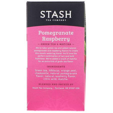 Matcha Te, Grönt Te: Stash Tea, Green Tea & Matcha, Pomegranate Raspberry, 18 Tea Bags, 1.2 oz (36 g)