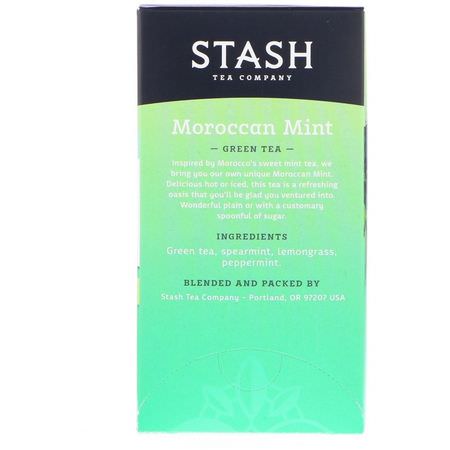 Grönt Te: Stash Tea, Green Tea, Moroccan Mint, 20 Tea Bags, 0.9 oz (26 g)
