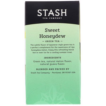 Grönt Te: Stash Tea, Green Tea, Sweet Honeydew, 18 Tea Bags, 1.1 oz (34 g)