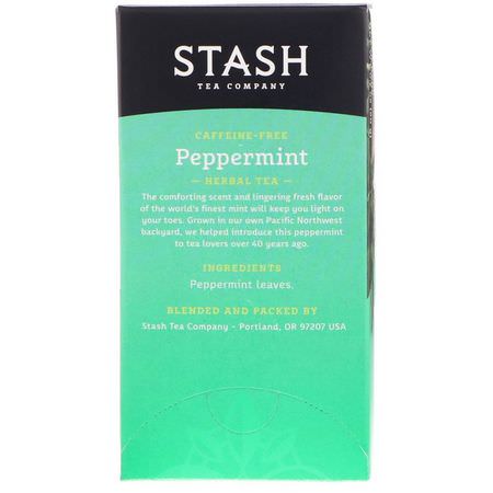 Pepparmintte, Örtte Te: Stash Tea, Herbal Tea, Peppermint, Caffeine Free, 20 Tea Bags, 0.7 oz (20 g)