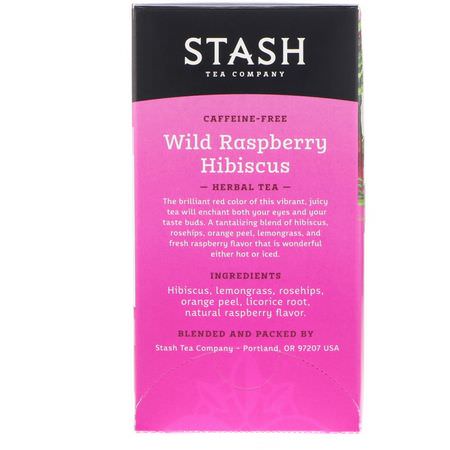 Örtte: Stash Tea, Herbal Tea, Wild Raspberry Hibiscus, Caffeine Free, 20 Tea Bags,1.3 oz (38 g)