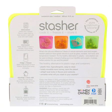 Containers, Food Storage, Housewares, Home: Stasher, Reusable Silicone Food Bag, Sandwich Size Medium, Lime, 15 fl oz (450 ml)