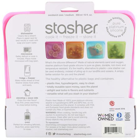 Containers, Food Storage, Housewares, Home: Stasher, Reusable Silicone Food Bag, Sandwich Size Medium, Raspberry, 15 fl oz (450 ml)