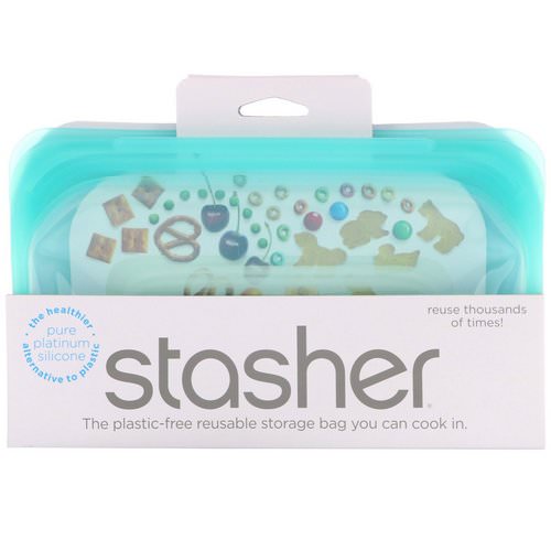 Stasher, Reusable Silicone Food Bag, Snack Size Small, Aqua, 9.9 fl oz (293.5 ml) Review