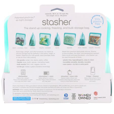 Containers, Food Storage, Housewares, Home: Stasher, Reusable Silicone Food Bag, Stand Up Bag, Aqua, 56 fl oz (128 g)