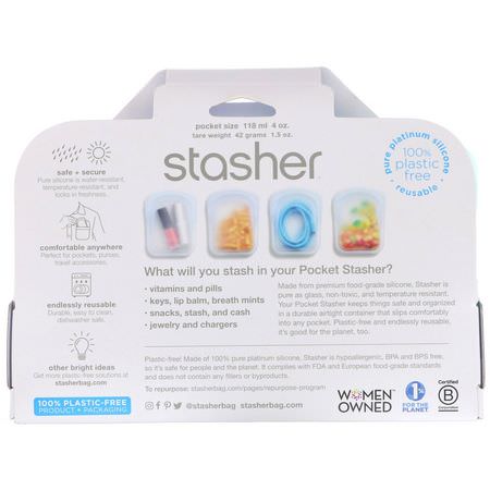 Containers, Food Storage, Housewares, Home: Stasher, Reusable Silicone Pocket, Clear & Aqua, 2 Pack, 4 oz (42 g) Each