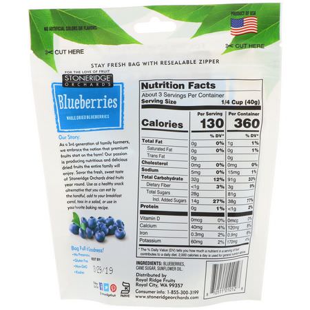 Vegetabiliska Mellanmål, Blåbär, Superfood: Stoneridge Orchards, Blueberries, Whole Dried Blueberries, 4 oz (113 g)