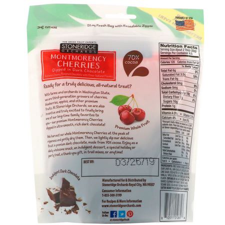 Godis, Choklad, Körsbär, Superfood: Stoneridge Orchards, Montmorency Cherries, Dipped in Dark Chocolate, 5 oz (142 g)