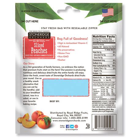Vegetabiliska Mellanmål, Persikor, Superfood: Stoneridge Orchards, Sliced Peaches, Dried Tree-Ripened Summer Peaches, 4 oz (113 g)