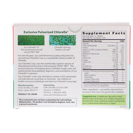 Chlorella, Alger, Superfoods, Greener: Sun Chlorella, Sun Chlorella A, 500 mg, 600 Tablets