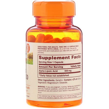Alpha Lipoic Acid, Antioxidants, Supplements: Sundown Naturals, Alpha Lipoic Acid, 600 mg, 60 Capsules