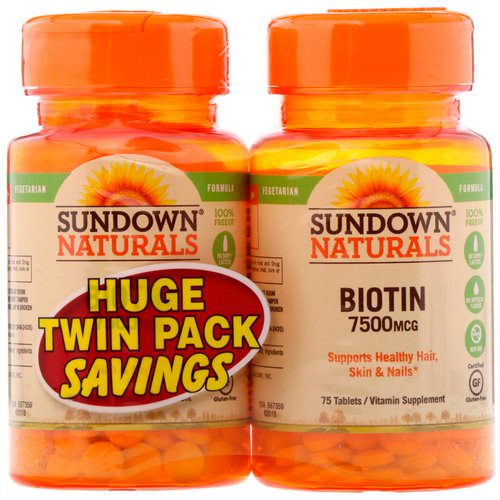 Sundown Naturals, Biotin, Twin Pack, 7,500 mcg, 75 Tablets Each Review