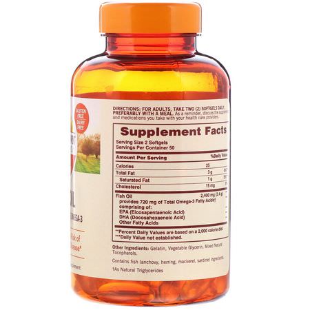 Omega-3 Fiskolja, Omegas Epa Dha, Fiskolja, Kosttillskott: Sundown Naturals, Fish Oil, 1,200 mg, 100 Softgels