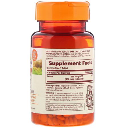 Folsyra, Vitamin B, Vitaminer, Kosttillskott: Sundown Naturals, Folate, 666 mcg DFE, 350 Tablets