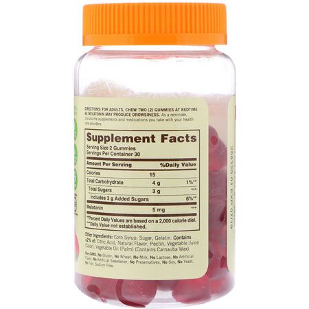 Melatonin, Sömn, Kosttillskott: Sundown Naturals, Melatonin Gummies, Strawberry Flavored, 5 mg, 60 Gummies