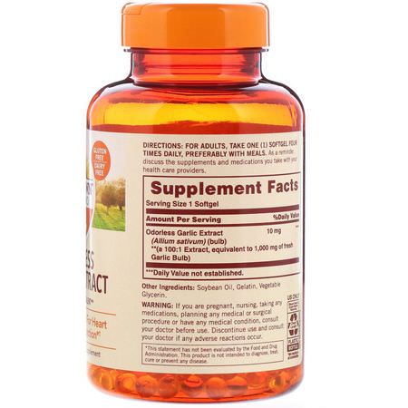 Vitlök, Homeopati, Örter: Sundown Naturals, Odorless Garlic Extract, 1,000 mg, 250 Softgels