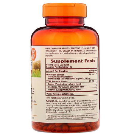 Lever, Kosttillskott, Mjölktistel Silymarin, Homeopati: Sundown Naturals, Standardized Milk Thistle, 240 mg, 250 Capsules