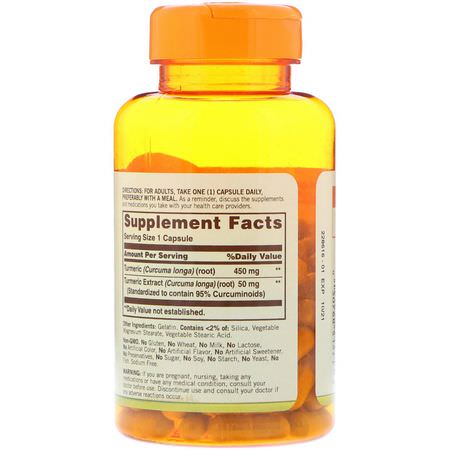 Curcumin, Gurkmeja, Antioxidanter, Kosttillskott: Sundown Naturals, Turmeric, 500 mg, 90 Capsules