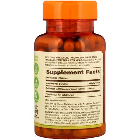 Influensa, Hosta, Förkylning, Kosttillskott: Sundown Naturals, Whole Herb Echinacea, 400 mg, 100 Capsules