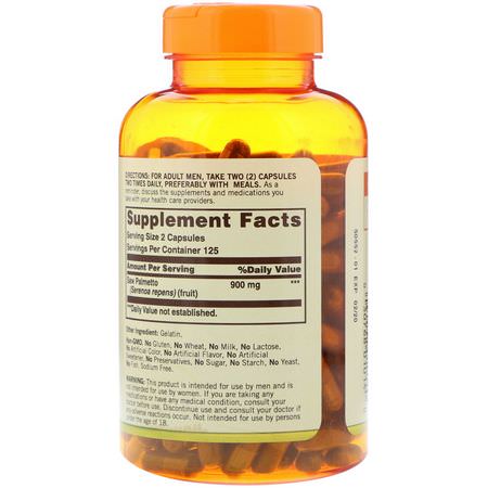Sågpalmetto, Homeopati, Örter: Sundown Naturals, Whole Herb, Saw Palmetto, 450 mg, 250 Capsules
