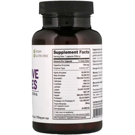 Digestive Enzymer, Digestion, Supplements: Sunfood, Digestive Enzymes, 700 mg, 90 Vegi Caps