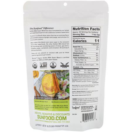 Curcumin, Gurkmeja, Antioxidanter, Kosttillskott: Sunfood, Organic Golden Milk Super Blend Powder, 6 oz (168 g)