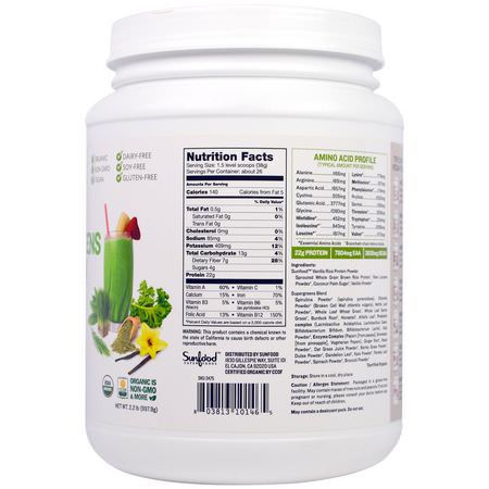 Växtbaserat, Växtbaserat Protein, Idrottsnäring: Sunfood, Organic Supergreens & Protein, 2.2 lb (997.9 g)