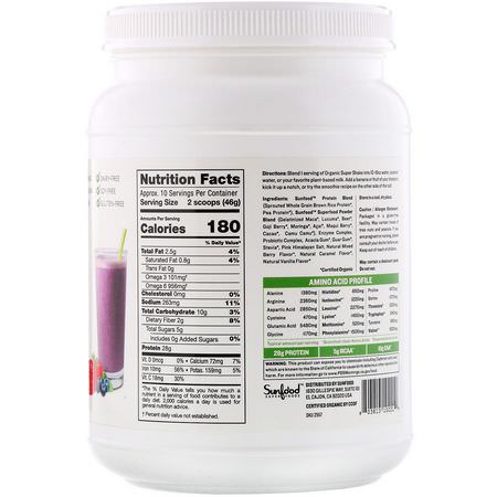 Växtbaserat, Växtbaserat Protein, Idrottsnäring: Sunfood, Protein + Superfoods, Organic Super Shake, Berry, 1.1 lb (498.9 g)