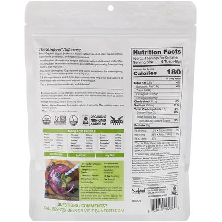 Växtbaserat, Växtbaserat Protein, Idrottsnäring: Sunfood, Protein + Superfoods, Organic Super Shake, Berry, 8 oz (227 g)