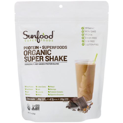 Sunfood, Protein + Superfoods, Organic Super Shake, Chocolate, 8 oz (227 g) Review