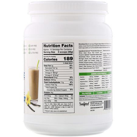 Växtbaserat, Växtbaserat Protein, Idrottsnäring: Sunfood, Protein + Superfoods, Organic Super Shake, Vanilla, 1.1 lb (498.9 g)