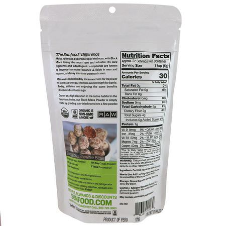 Maca, Homeopati, Örter: Sunfood, Raw Organic Black Maca Powder, 4 oz (113 g)