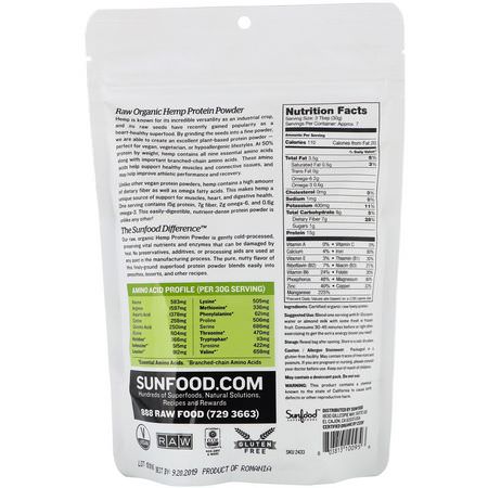 Hampprotein, Växtbaserat Protein, Sportnäring: Sunfood, Raw Organic Hemp Protein, 8 oz (227 g)