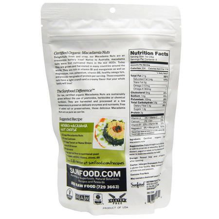 Frön, Nötter: Sunfood, Raw Organic Macadamia Nuts, 8 oz (227 g)