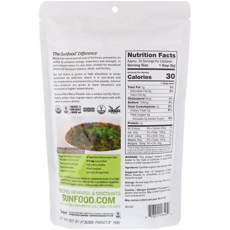 Maca, Homeopati, Örter: Sunfood, Raw Organic Red Maca Powder, 8 oz (227 g)