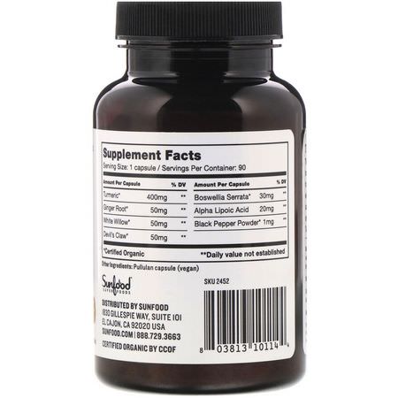 Curcumin, Gurkmeja, Antioxidanter, Kosttillskott: Sunfood, Turmeric & Super Herbs, 601 mg, 90 Capsules