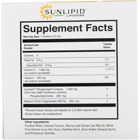 Influensa, Hosta, Förkylning, Liposomalt Vitamin C: SunLipid, Liposomal Vitamin C, Naturally Flavored, 30 Packets, 0.17 oz (5.0 ml) Each