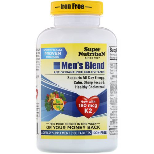 Super Nutrition, Men's Blend, Antioxidant Rich Multivitamin, Iron Free, 180 Tablets Review