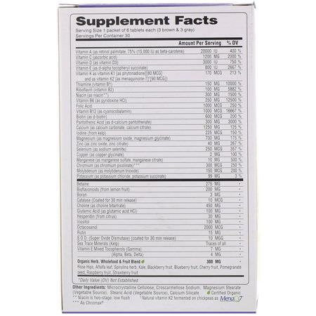 Multivitaminer, Kosttillskott: Super Nutrition, Opti-Energy Pack, Multivitamin/Mineral Supplement, Iron-Free, 30 Packets (6 Tabs Each)