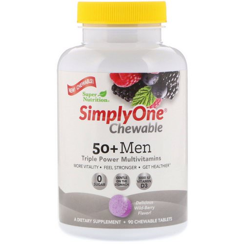 Super Nutrition, SimplyOne, 50+ Men Triple Power Multivitamin, Wild-Berry Flavor, 90 Chewable Tablets Review