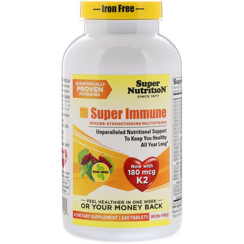 Super Nutrition, Super Immune, Immune-Strengthening Multivitamin, Iron-Free, 240 Tablets Review