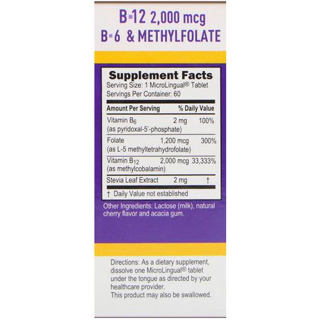 B12, Vitamin B, Vitaminer, Kosttillskott: Superior Source, Activated B-12 Methylcobalamin, B-6 (P-5-P) & Methylfolate, 2,000 mcg / 1,200 mcg, 60 MicroLingual Instant Dissolve Tablets